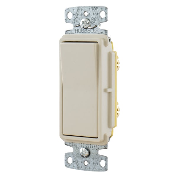 Hubbell Wiring Device-Kellems TradeSelect, Switches and Lighting Controls, Decorator Switch, Residential Grade, Rocker Switch, General Purpose AC, Single Pole, 15A 120/277V AC, Push Back and Side Wired RSD115LA - main